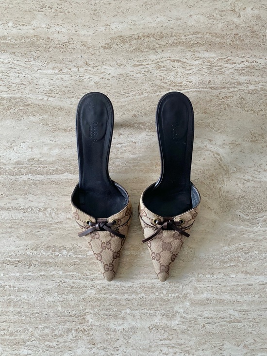 Gucci Shoes - Vintage Gucci GG Canvas Tie Mule Heels